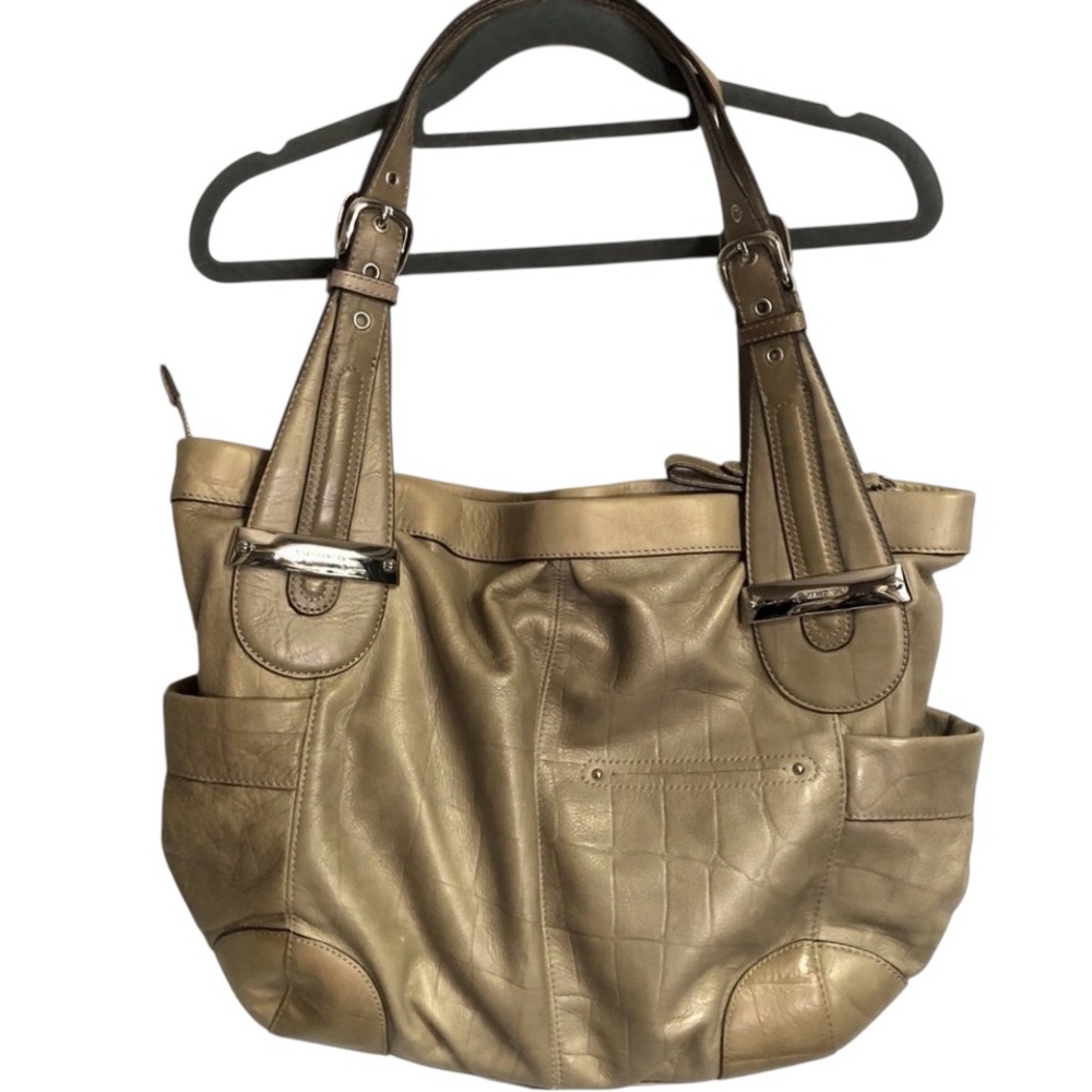 B. Makowsky Large Soft Croc Design Leather Shoulder Hobo Side Pocket Handbag